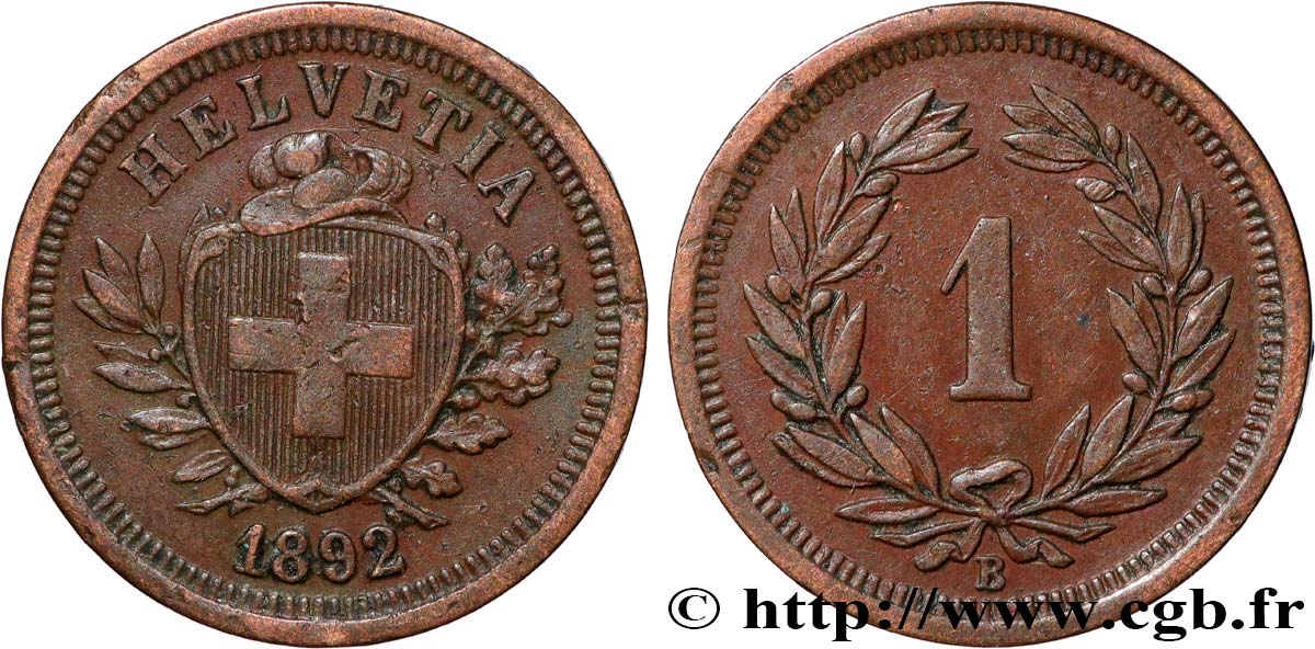 SWITZERLAND 1 Centime (Rappen) 1892 Berne XF 