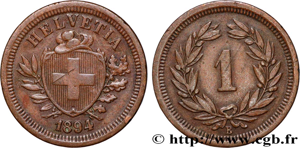 SWITZERLAND 1 Centime (Rappen) 1894 Berne XF 