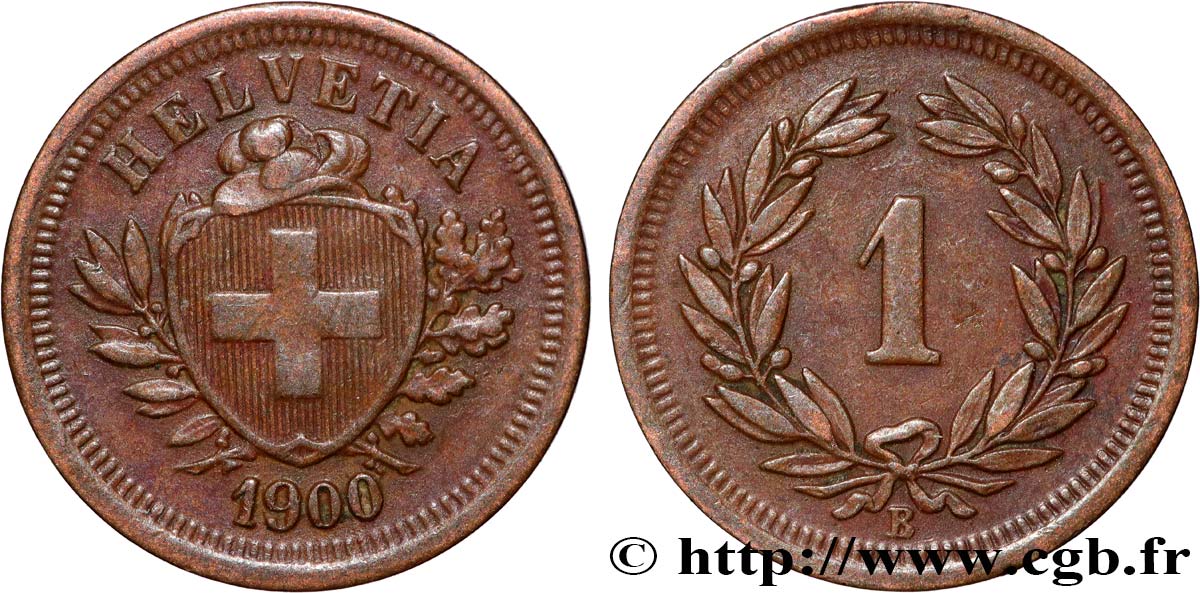 SCHWEIZ 1 Centime (Rappen) Croix Suisse 1900 Berne - B fVZ 