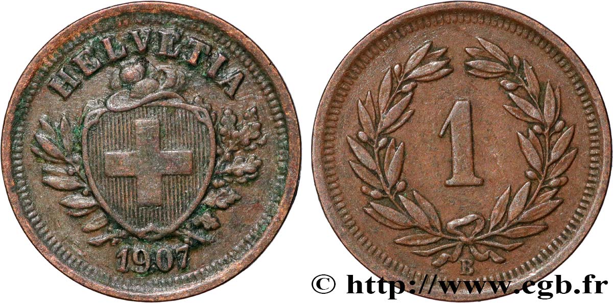 スイスジュネーブクロス SWITZERLAND 1 Centime (Rappen) Croix Suisse 1907 Berne - B