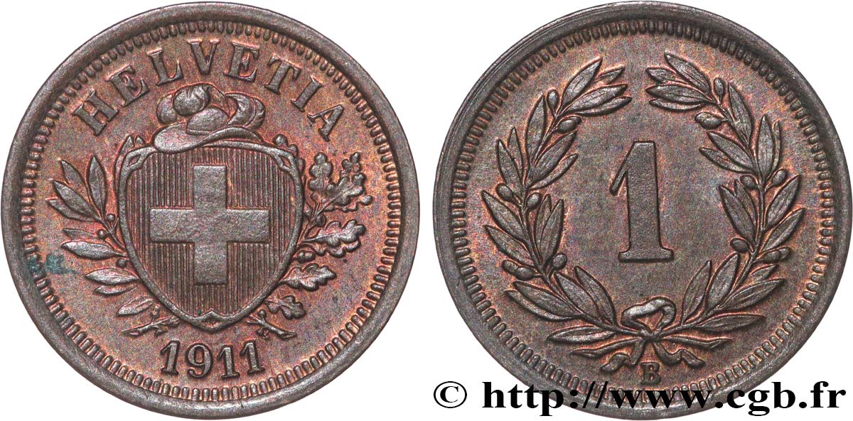 SUIZA 1 Centime (Rappen) Croix Suisse 1911 Berne EBC 