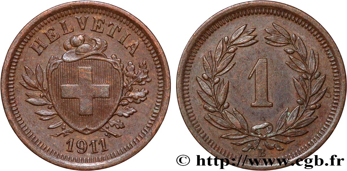 SUIZA 1 Centime (Rappen) Croix Suisse 1911 Berne MBC+ 