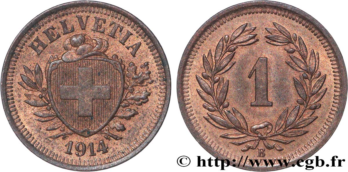 SUIZA 1 Centime (Rappen) Croix Suisse 1914 Berne EBC 