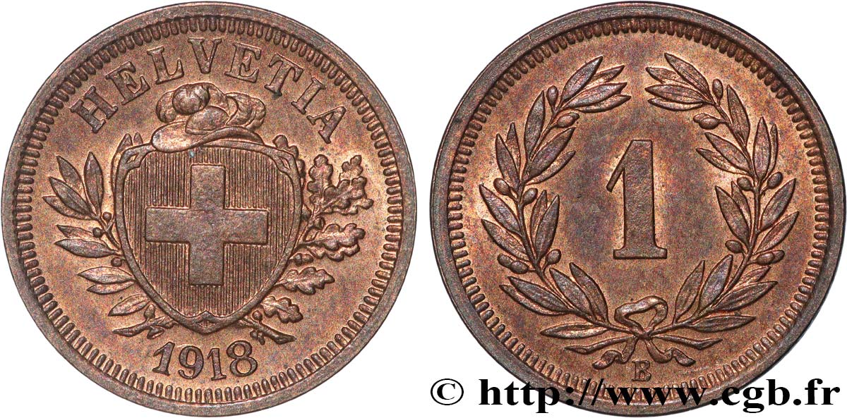 SUIZA 1 Centime (Rappen) Croix Suisse 1918 Berne EBC 