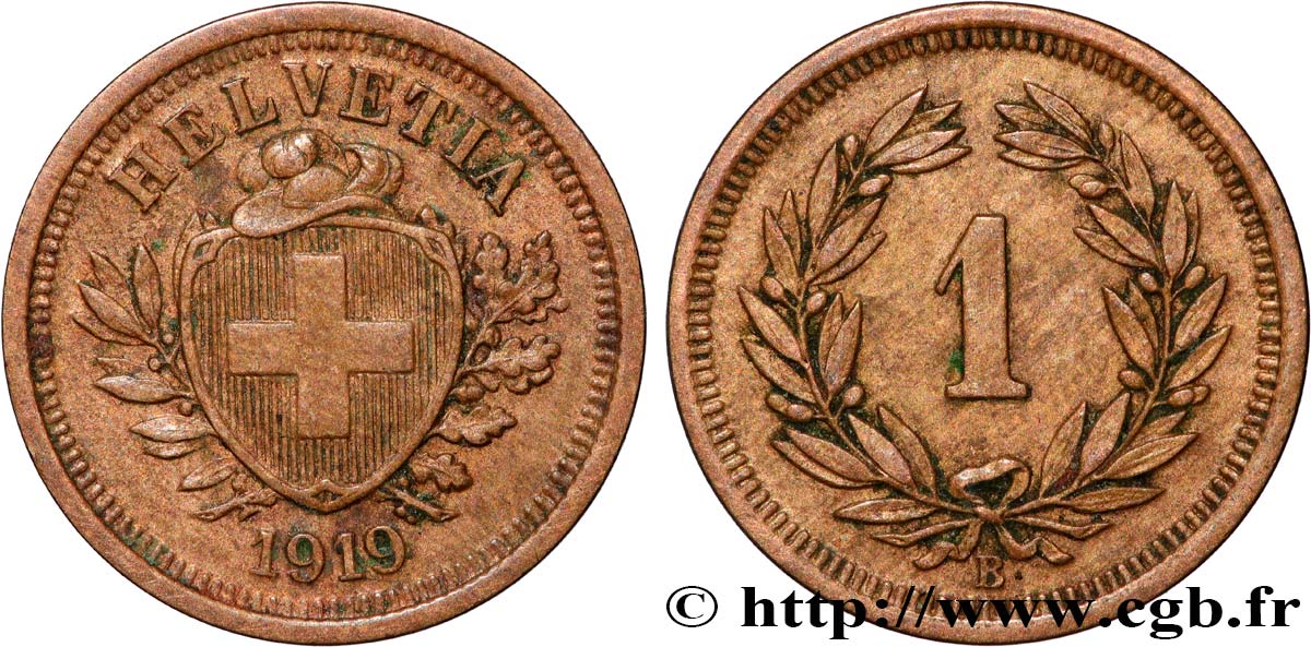 SCHWEIZ 1 Centime (Rappen) Croix Suisse 1919 Berne fVZ 