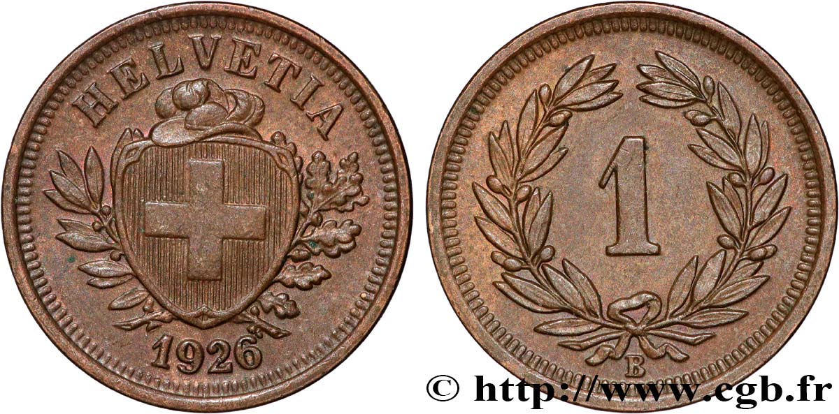 SUISSE 1 Centime (Rappen) Croix Suisse 1926 Berne TTB+ 