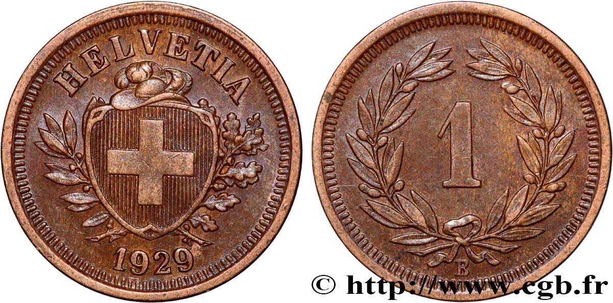 SUISSE 1 Centime (Rappen) Croix Suisse 1929 Berne TTB+ 