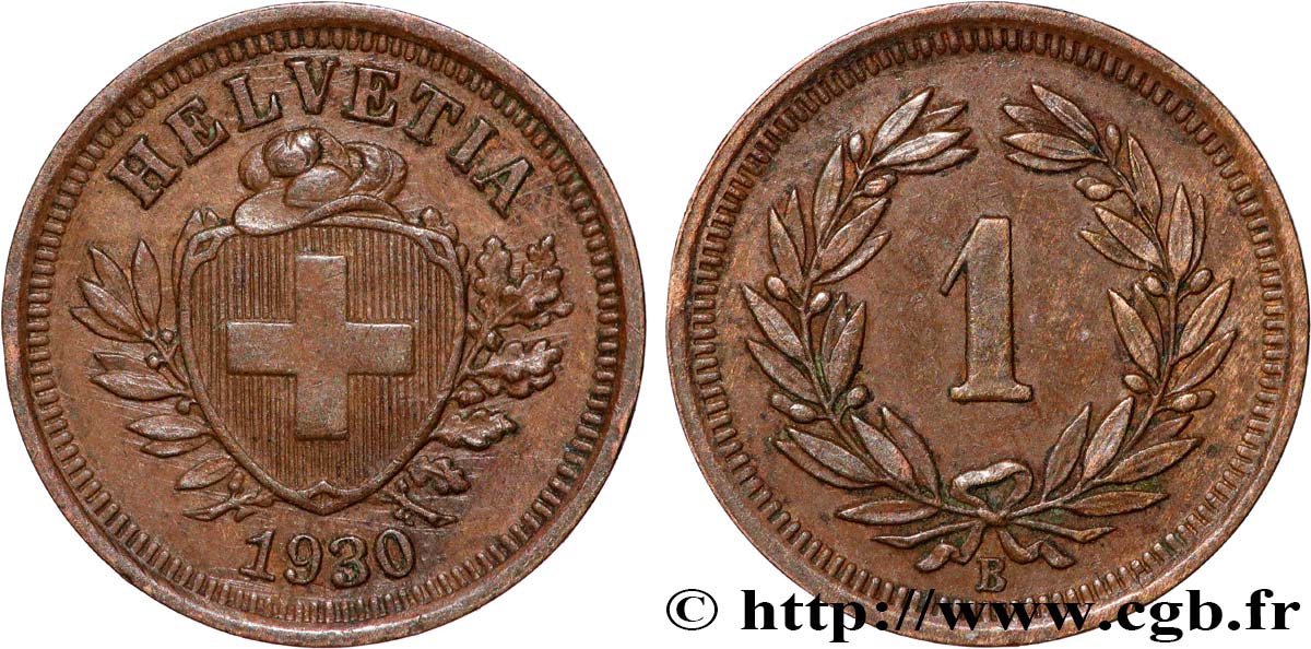 SCHWEIZ 1 Centime (Rappen) Croix Suisse 1930 Berne fVZ 