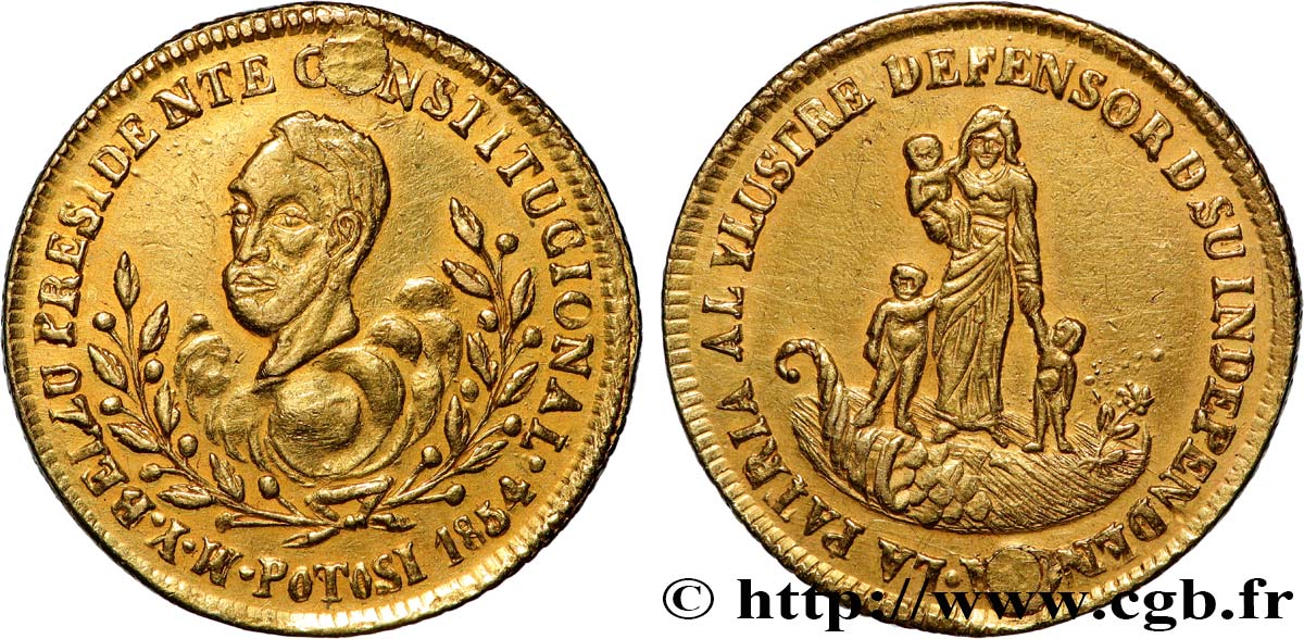BOLIVIA - REPUBLIC 1 escudo en or 1854 Potosi MBC+ 