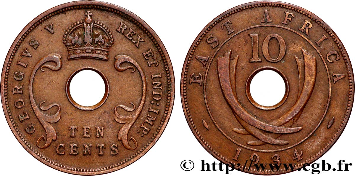 AFRIQUE DE L EST 10 Cents (Georges V) 1934 Londres TTB 
