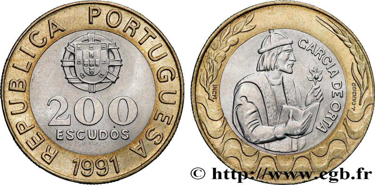PORTUGAL 200 Escudos Garcia de Orta 1991  VZ 
