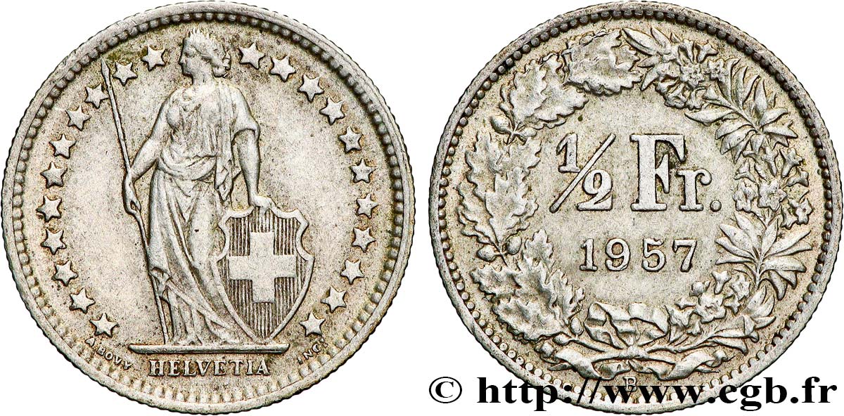 SUISSE 1/2 Franc Helvetia 1957 Berne - B TTB 