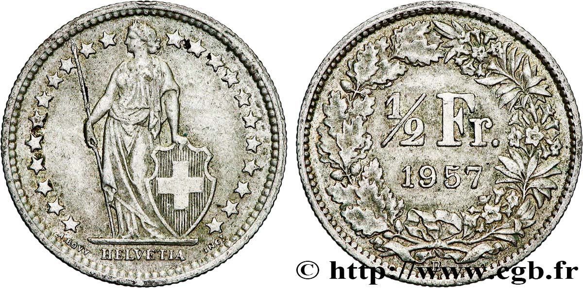SUISSE 1/2 Franc Helvetia 1957 Berne - B TTB 