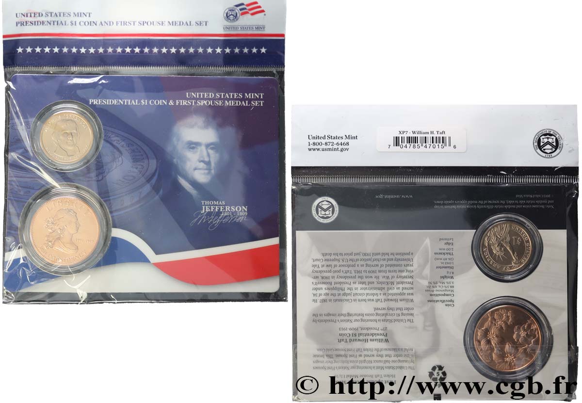 ESTADOS UNIDOS DE AMÉRICA PRESIDENTIAL 1 Dollar - JEFFERSON - 1 monnaie et 1 médaille de la Liberté n.d.  FDC 