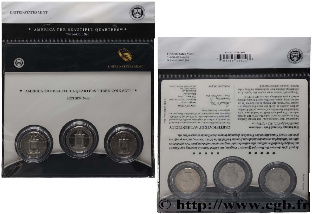 UNITED STATES OF AMERICA AMERICAN THE BEAUTIFUL - HOT SPRING - QUARTERS SET - 3 monnaies 2010  MS 