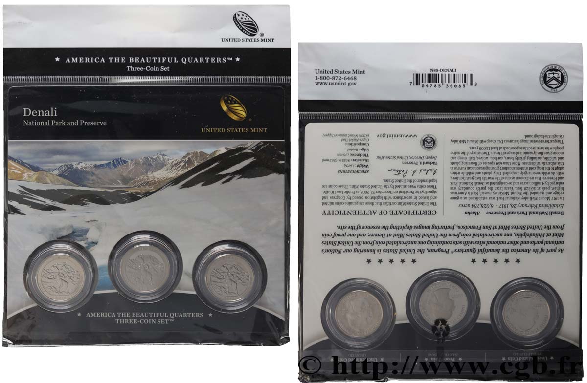 STATI UNITI D AMERICA AMERICAN THE BEAUTIFUL - DENALI - QUARTERS SET - 3 monnaies 2012  FDC 