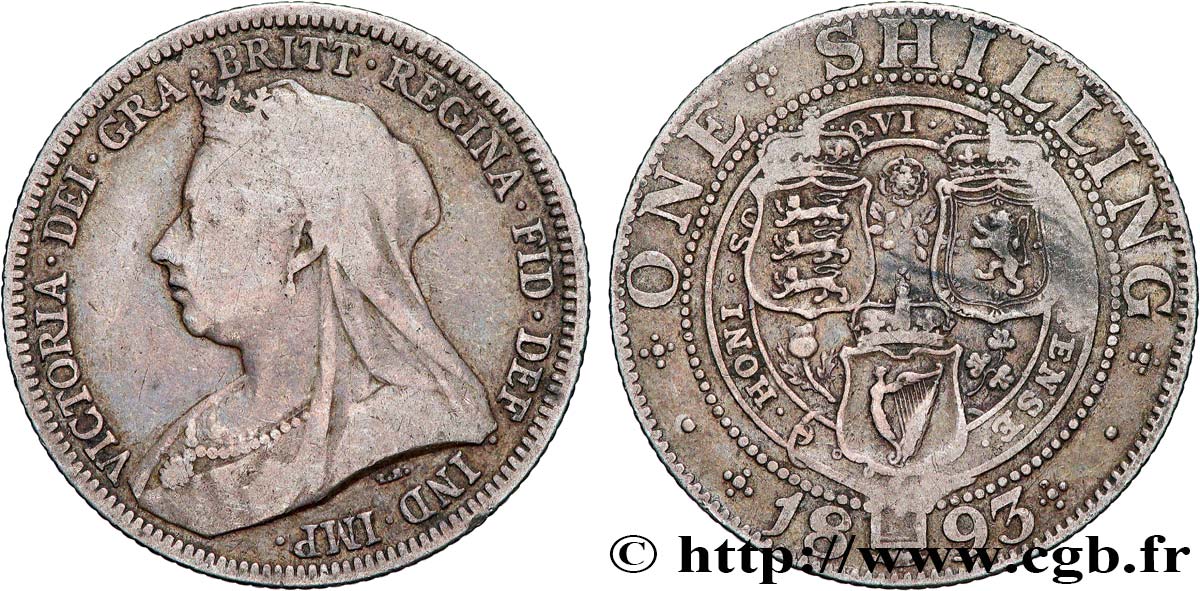 ROYAUME-UNI 1 Shilling Victoria 1893  TB+ 