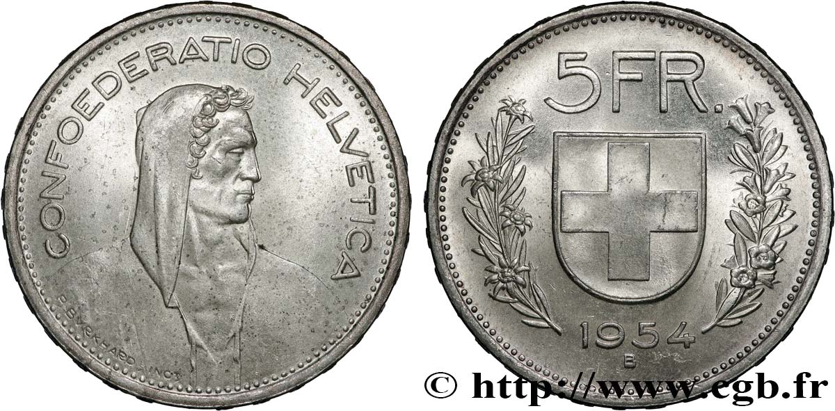 SWITZERLAND 5 Francs Berger des alpes 1954 Berne AU 