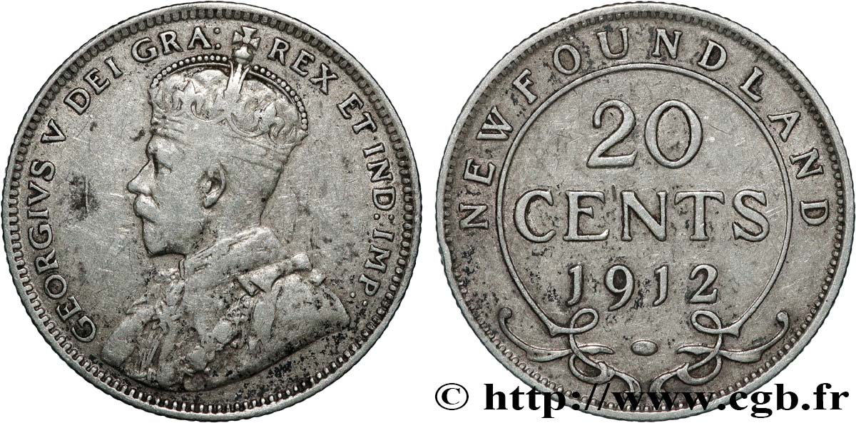 NEWFOUNDLAND 20 Cents Georges V 1912  VF 