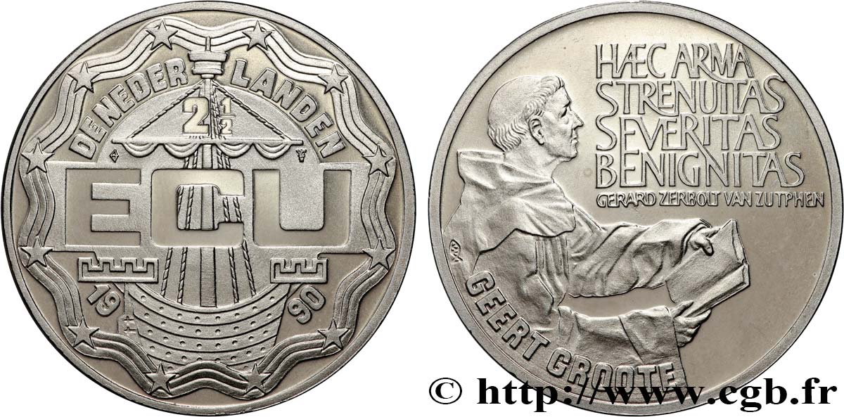 NETHERLANDS 2,5 Ecu Proof Gérard (Gert) Groote 1990  MS 