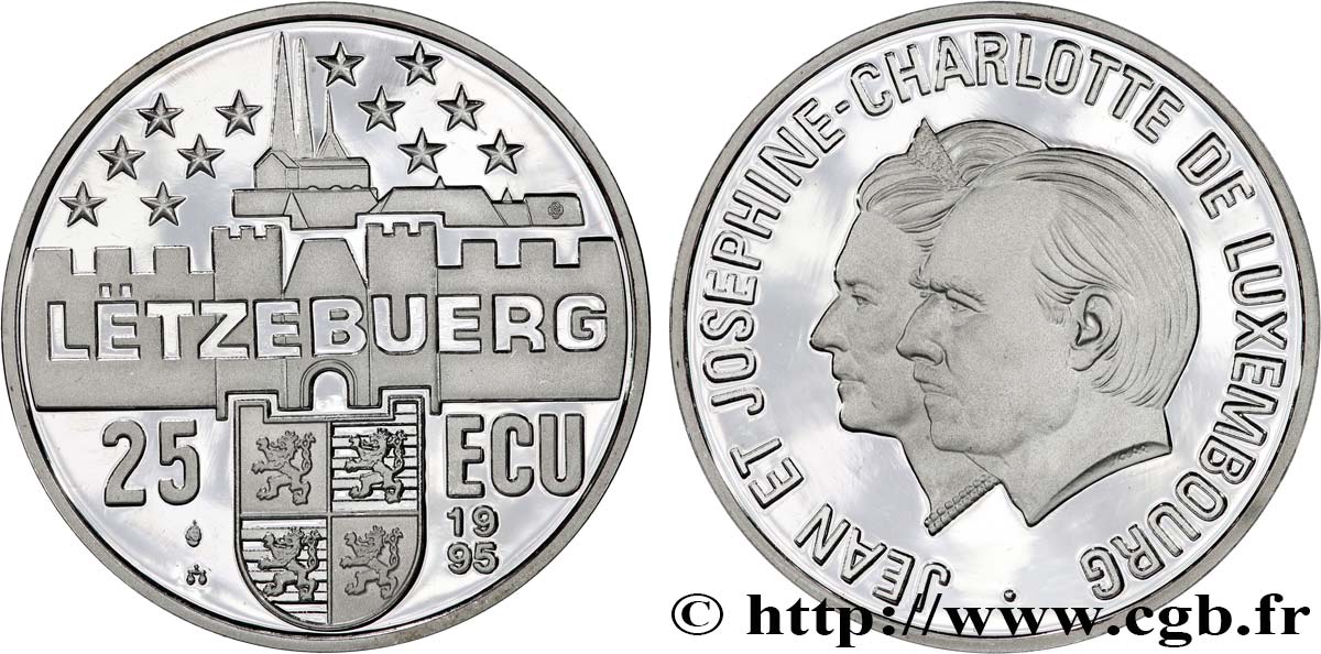 LUXEMBOURG 25 Ecu Proof Jean et Joséphine-Charlotte du Luxembourg 1995  SPL 