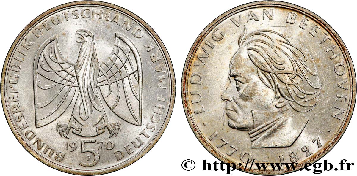 ALLEMAGNE 5 Mark 200e anniversaire de la naissance de Beethoven 1970 Stuttgart  SUP 