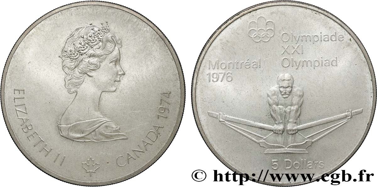 CANADA 5 Dollars JO Montréal 1976 rameur 1974  AU 