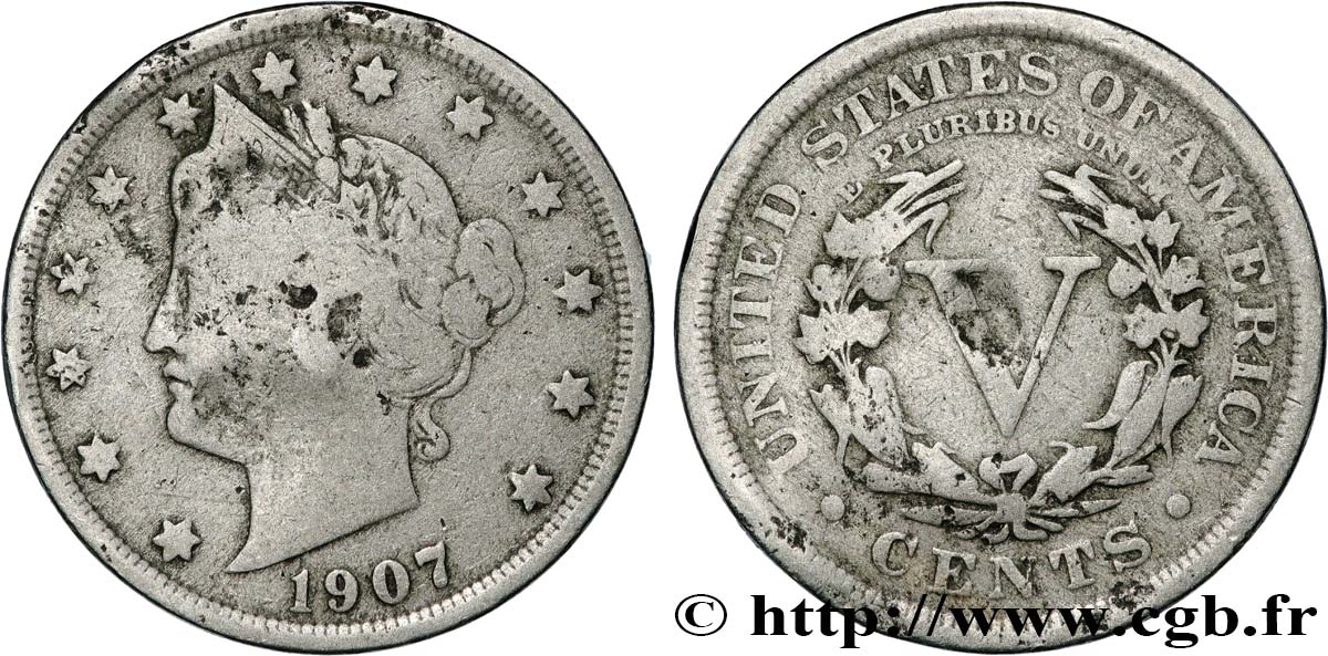 UNITED STATES OF AMERICA 5 Cents Liberty Nickel 1907 Philadelphie