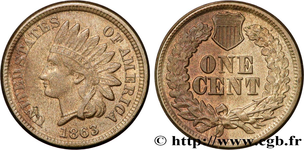 UNITED STATES OF AMERICA 1 Cent tête d’indien 2e type 1863 Philadelphie XF 