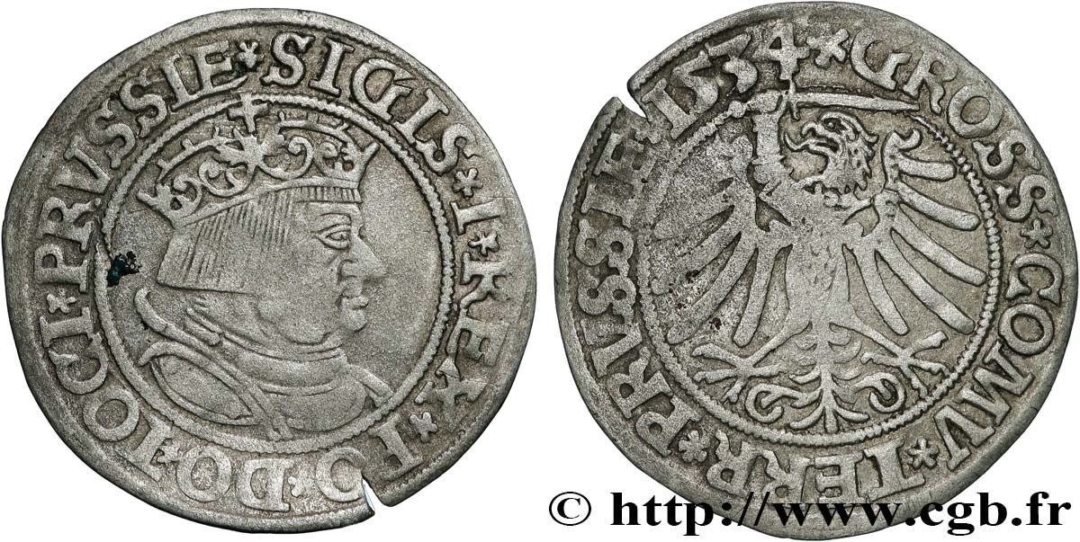 POLAND - SIGISMUND I THE OLD Gros 1534  VF 