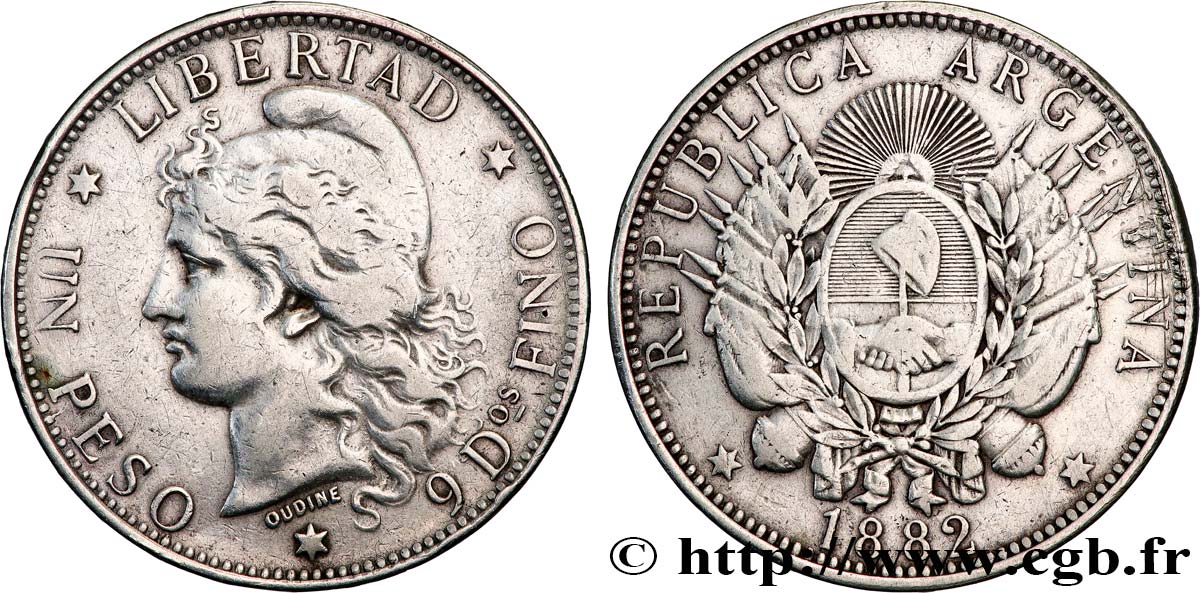 ARGENTINA 1 Peso  1882  BC+ 