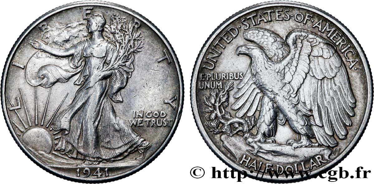 STATI UNITI D AMERICA 1/2 Dollar Walking Liberty 1941 Philadelphie BB 