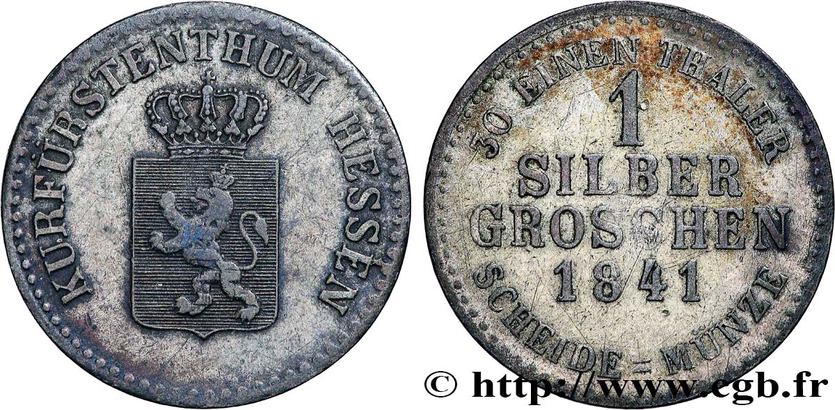 GERMANY - HESSE 1 Silvergroschen Hesse-Kassel 1841  XF 