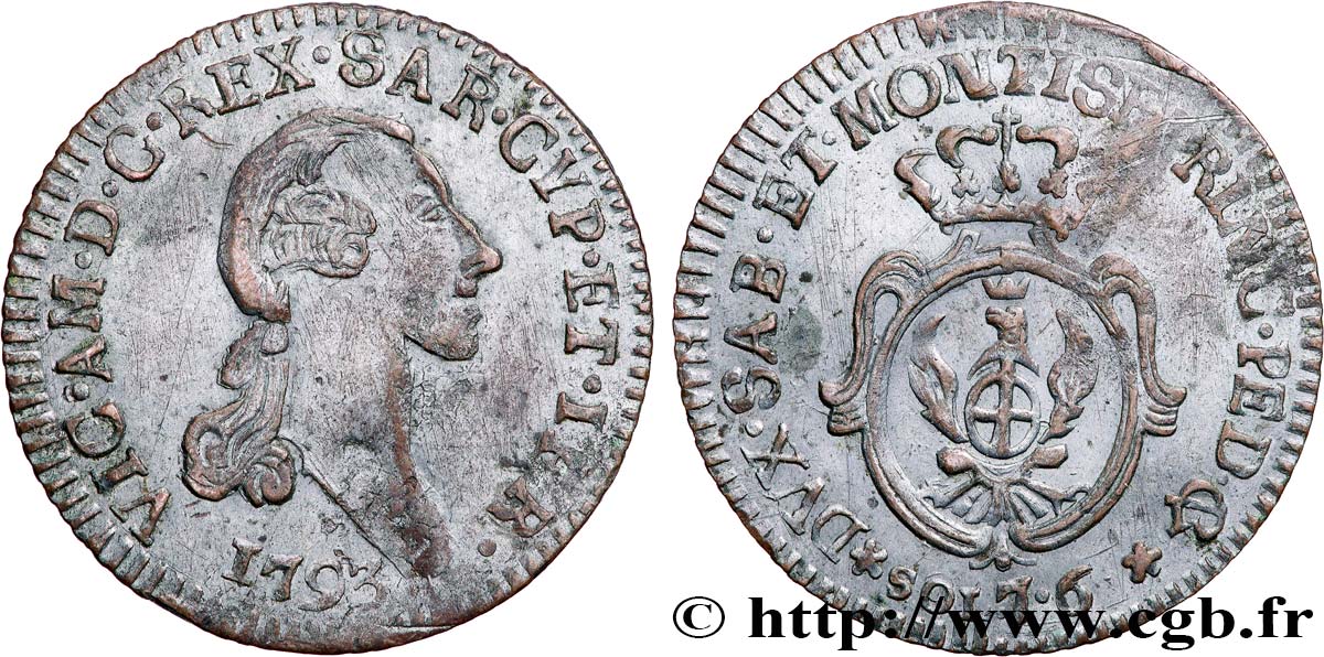 ITALIE - ROYAUME DE SARDAIGNE - VICTOR-AMEDEE III 7,6 Soldi  1793 Turin MBC 