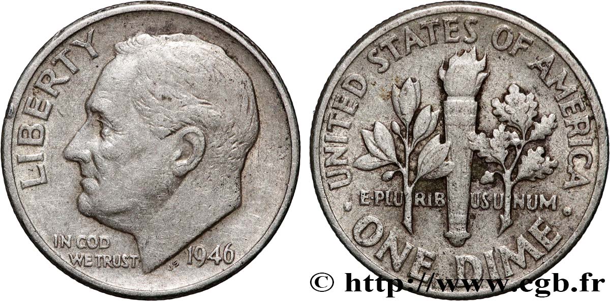 ESTADOS UNIDOS DE AMÉRICA 1 Dime (10 Cents) Roosevelt 1946 Philadelphie MBC 