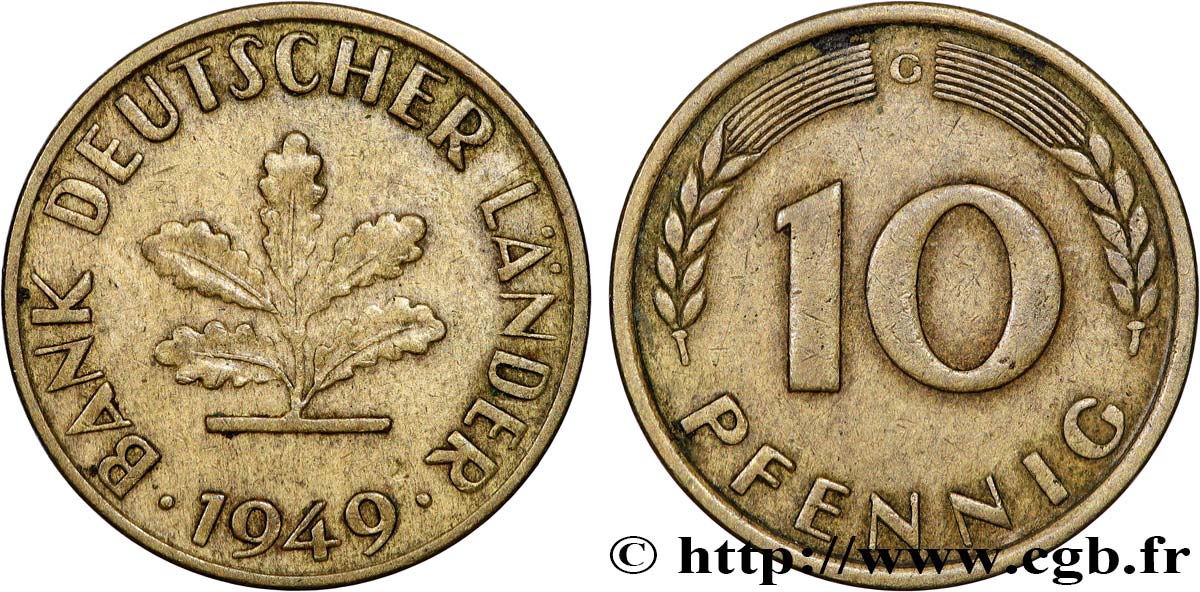 DEUTSCHLAND 10 Pfennig “Bank deutscher Länder” 1949 Karlruhe - G SS 