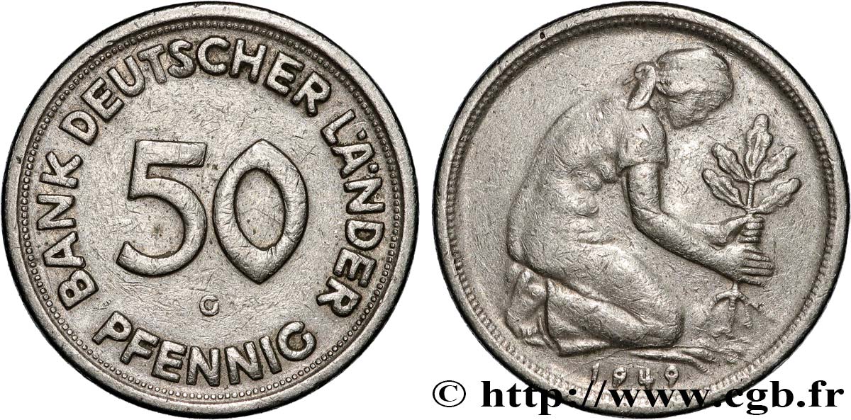 Bank Deutscher Länder 50 Pfennig 1949 Wert ALLEMAGNE 50 Pfennig “Bank deutscher Länder” 1949 Karlsruhe - G fwo