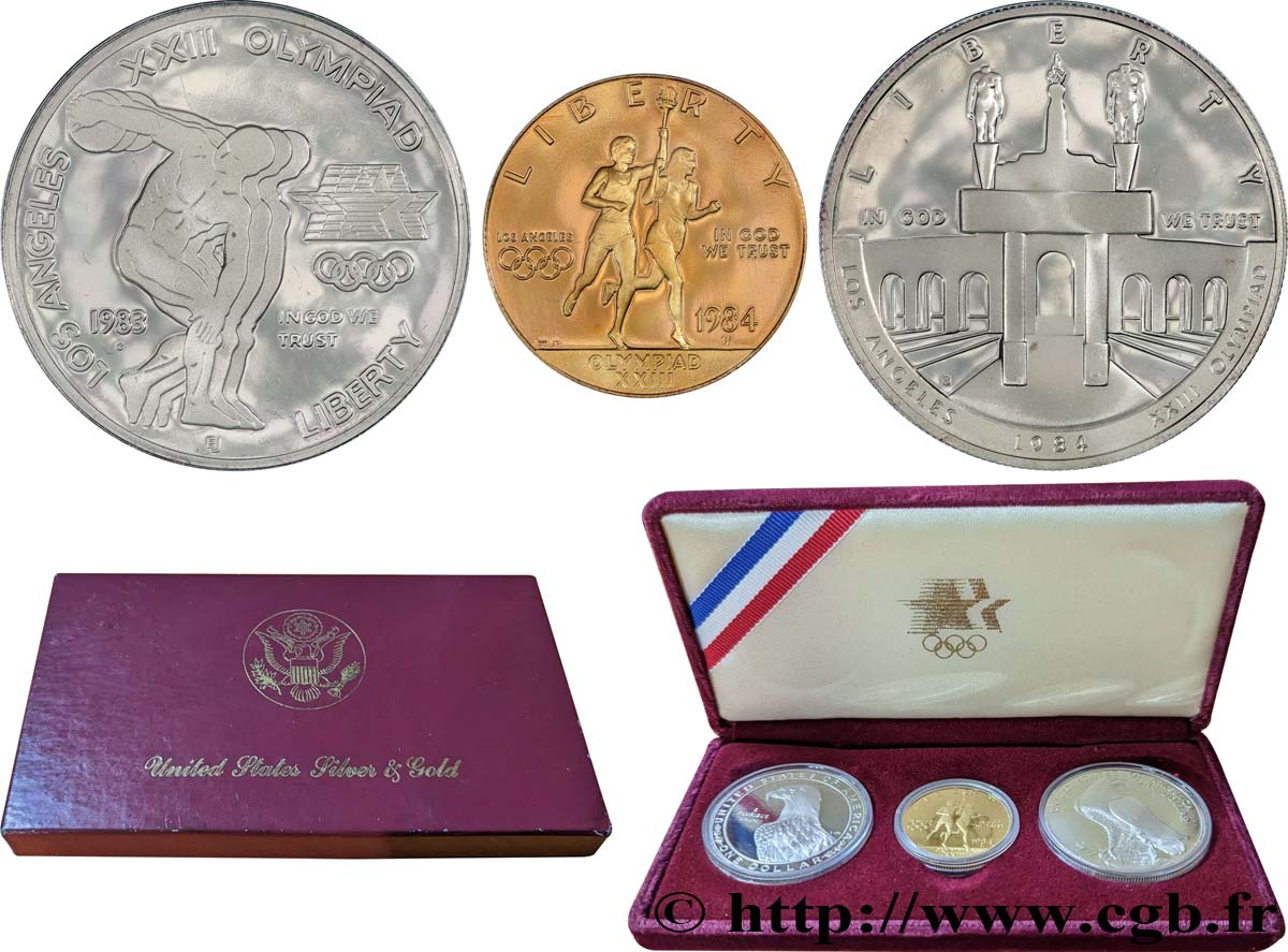 ÉTATS-UNIS D AMÉRIQUE Coffret Proof trois monnaies XXIII Olympiade -  Los Angeles 1984 San Francisco et West Point FDC 