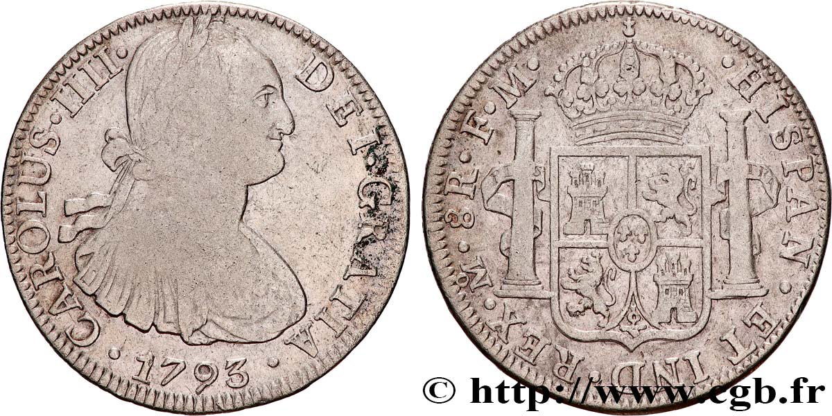 MEXICO - CARLOS IV 8 Reales  1793 Mexico BC/MBC 