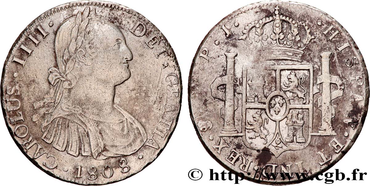 BOLIVIA - CARLOS IV 8 Reales Charles IV 1808 Potosi BC+/MBC 