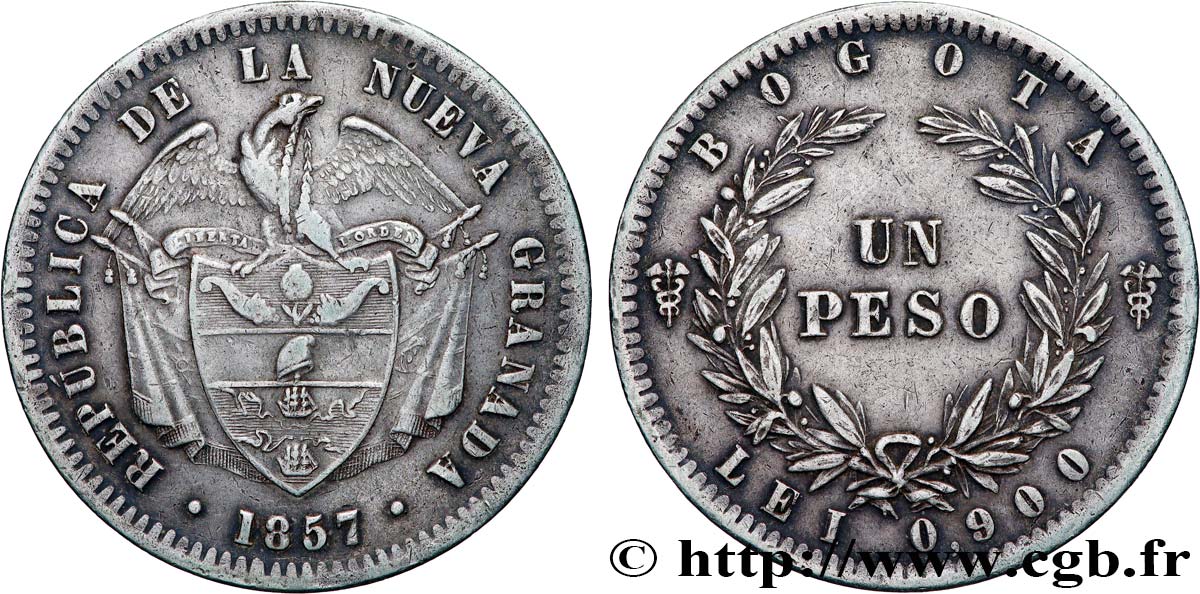 COLOMBIA 1 Peso 1857 Bogota XF 
