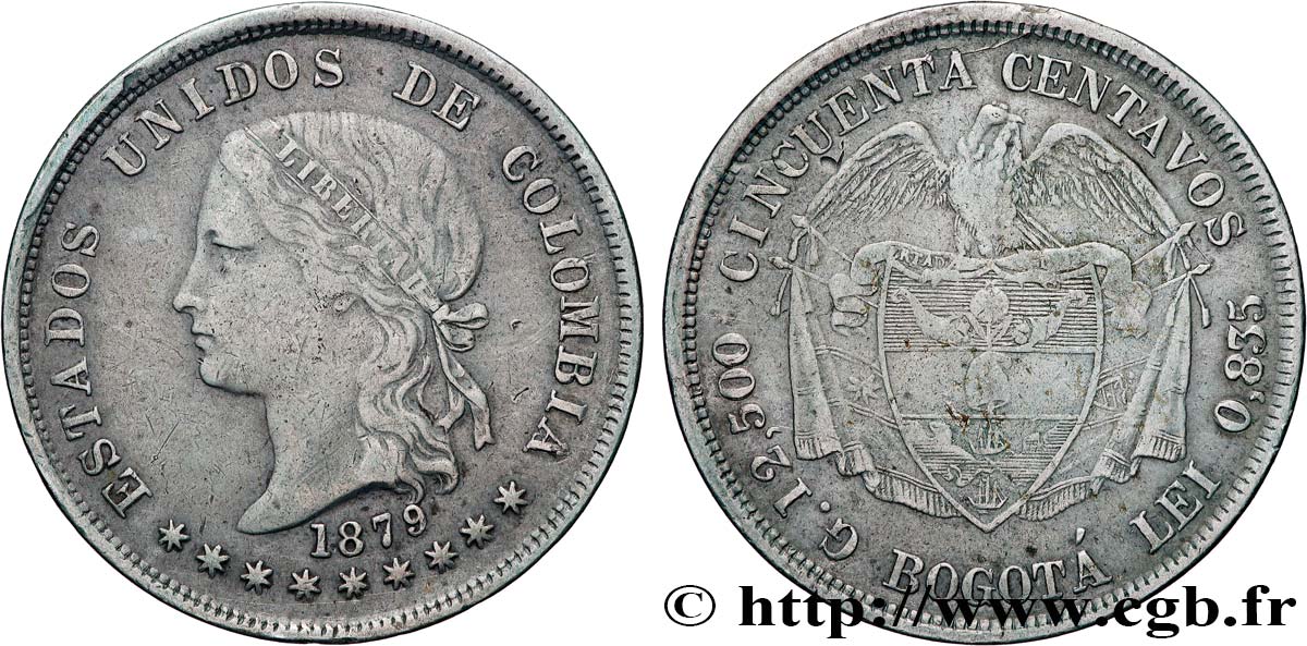 COLOMBIA 50 Centavos 1879 Bogota XF 