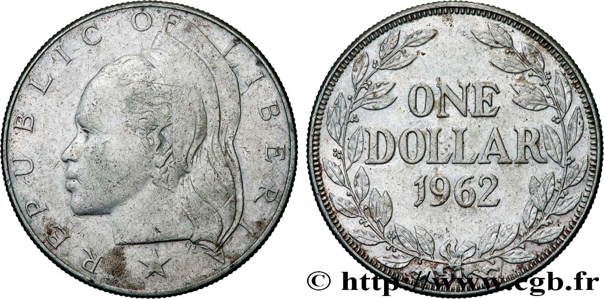 LIBERIA 1 Dollar femme africaine 1962  VF/XF 