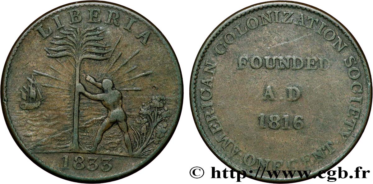 LIBERIA Token 1 Cent 1833  BC+ 