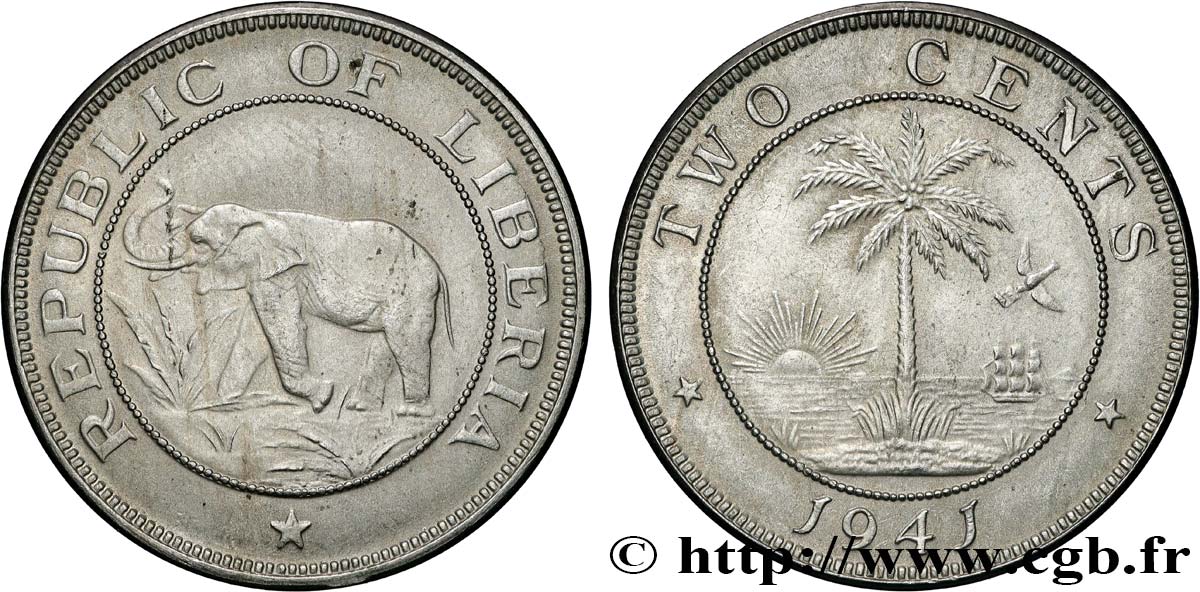 LIBERIA 2 Cents  1941  AU 