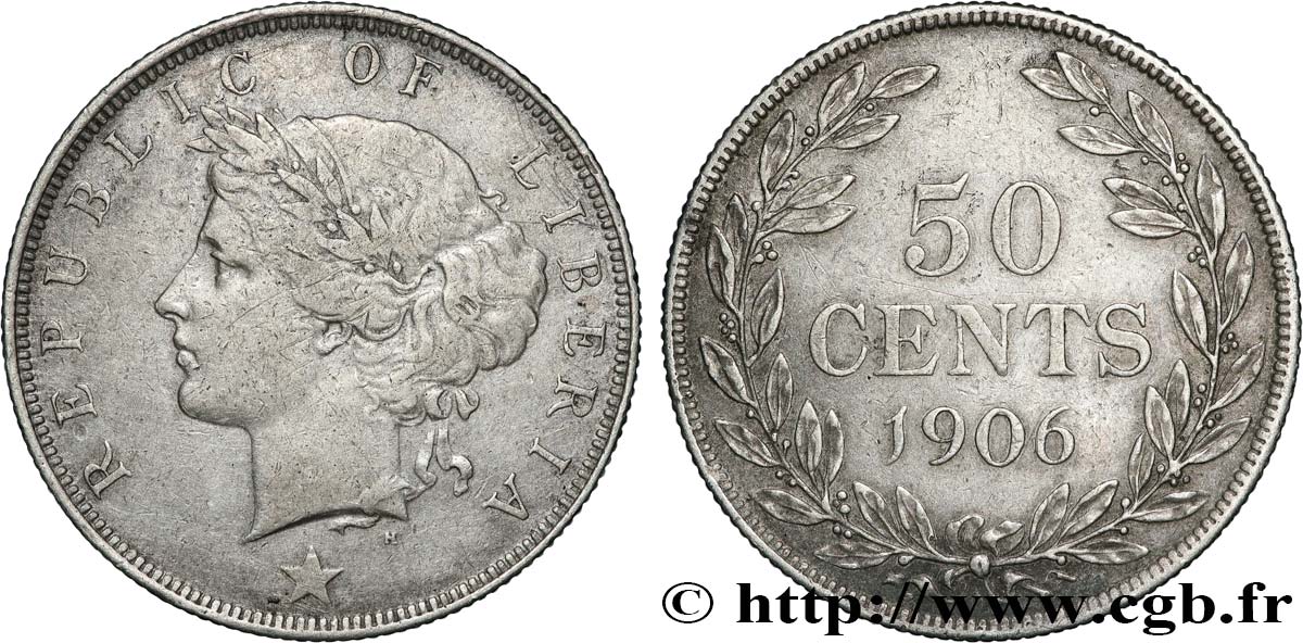 LIBERIA 50 Cents 1906 Heaton TTB 