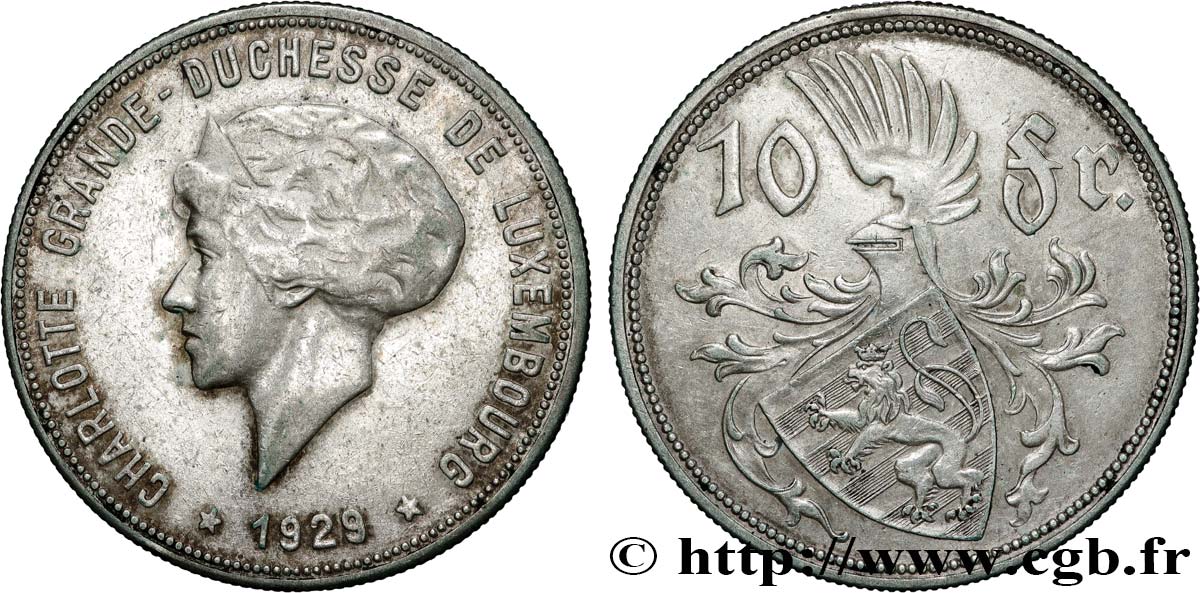 LUSSEMBURGO 10 Francs Princesse Charlotte 1929  BB 