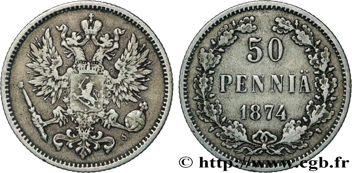 FINLANDE 50 Pennia aigle bicéphale 1874 Helsinki TTB 