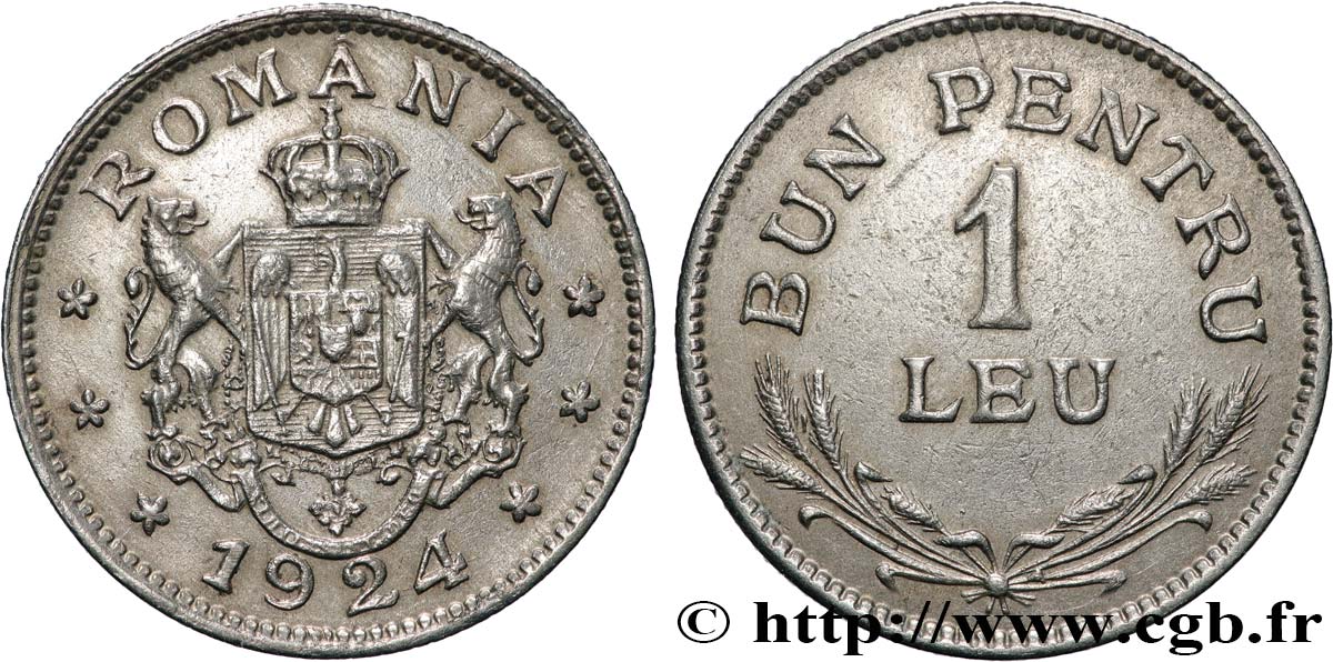 ROUMANIE 1 Leu emblème 1924 Bruxelles TTB 