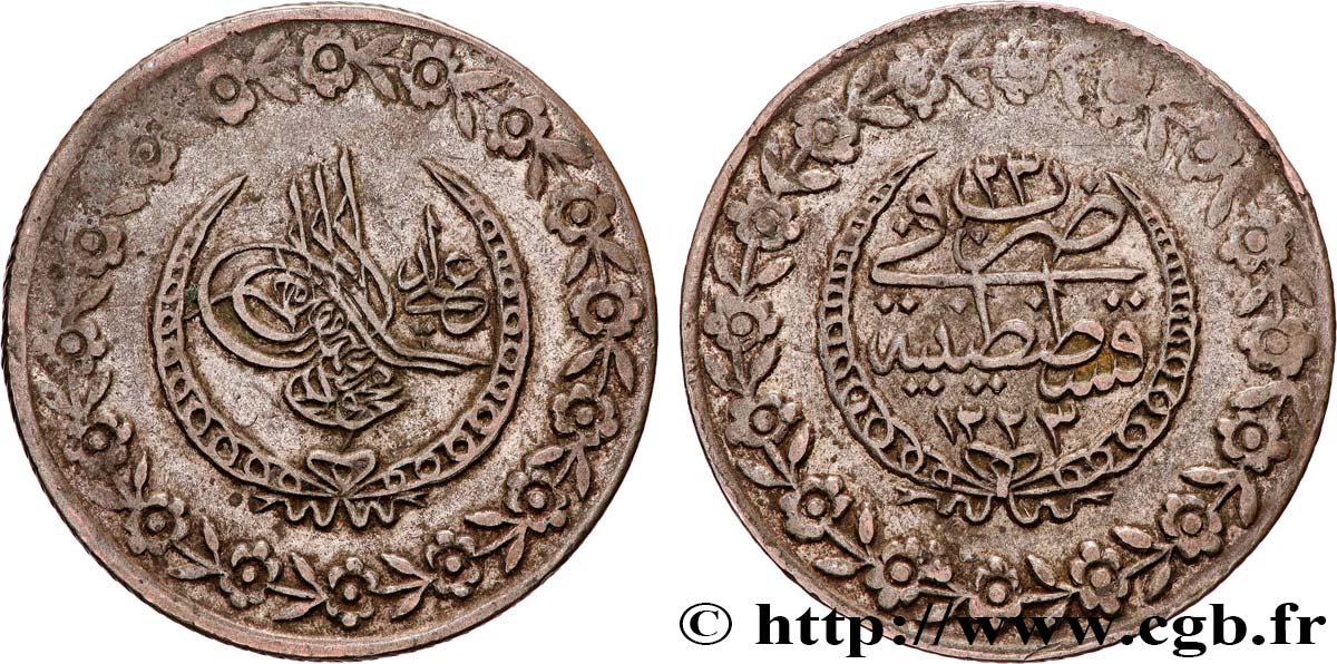 TURQUIE 5 Kurush au nom de Mahmoud II AH1223 an 23 1830 Constantinople TB+ 